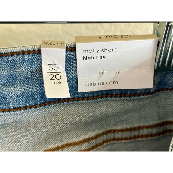 STS BLUE Molly Womens Blue Jean Denim Shorts Size 35 / 20 High Waist Distressed - Picture 7 of 11